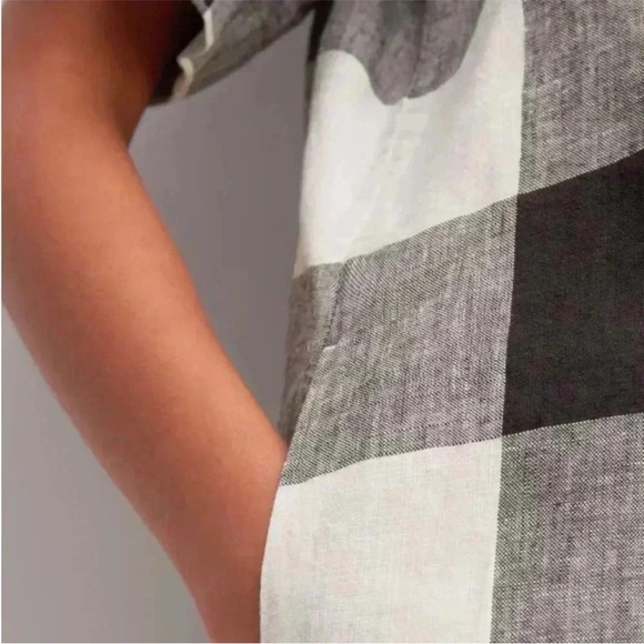 Everlane The Linen Shirt Dress Button Front Checkered Black White Knee Length XL - Picture 7 of 12
